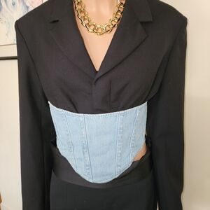 Dion Lee Black Blazer with Light Blue Denim Corset
